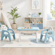 DOREROOM Kids 3-Piece Waterproof Activity Table and Chair Set, Blue