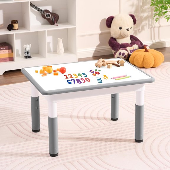DOREROOM Toddler Table, 7 Level Height Adjustable Kids PLAY Furniture for Ages 3-8, Rectangular Plastic, 23.6" W x31.5 L, Multi-Activity Desk with Graffiti Desktop for Home & Daycare