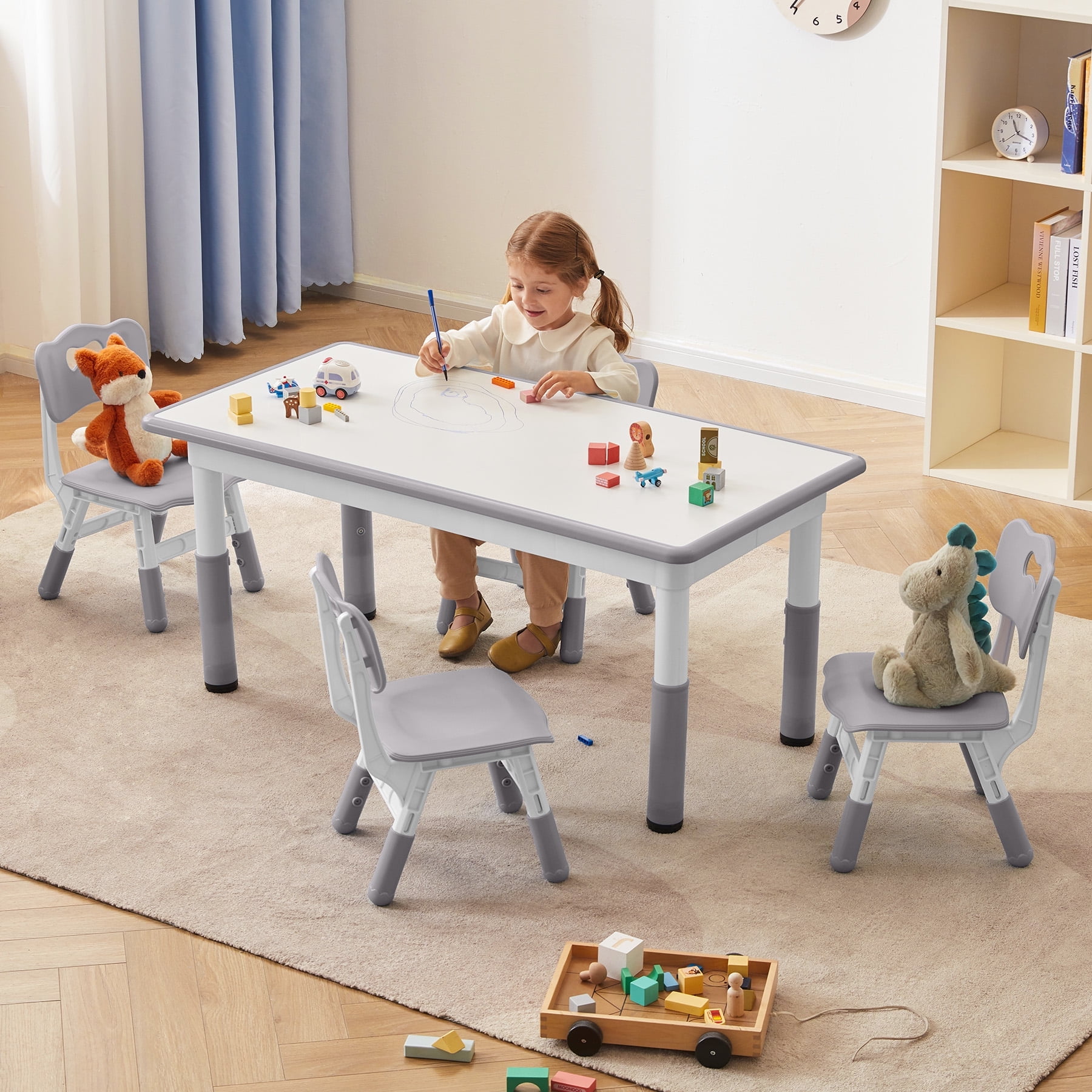 DOREROOM Toddler Table and Chairs Set for 4, 47.2''L x 23.6''W Kids ...