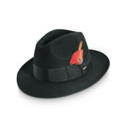 DORFMAN Mens Black Wool Felt Fitted Feather Accent Strap Accent Fedora Hat XL