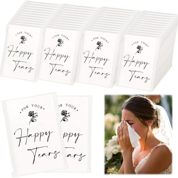 48pcs Happy Tears Tissues for Wedding, 3 Ply Wedding Guests, Individual Facial For Your