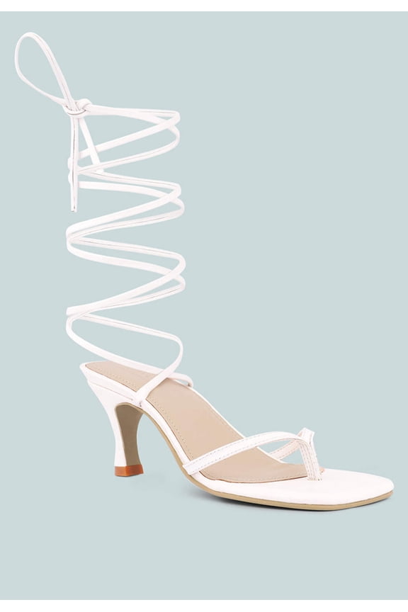 DORITA White Kitten Heel Lace Up Sandal