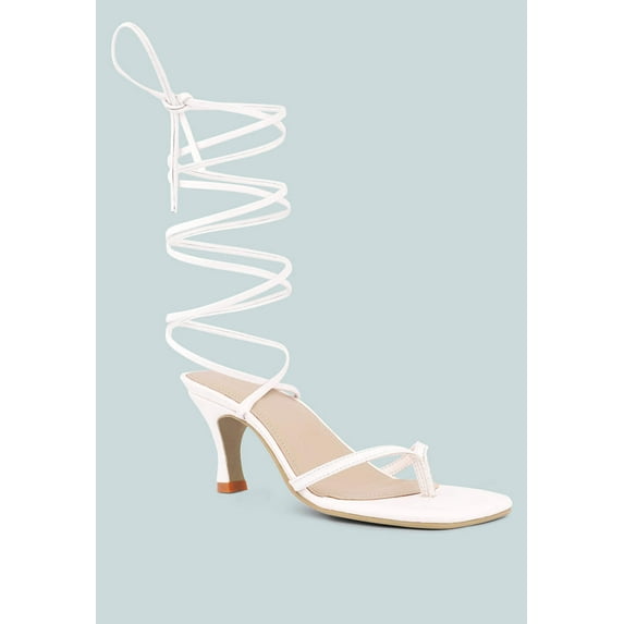 DORITA White Kitten Heel Lace Up Sandal