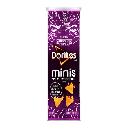 Doritos Stranger Things Minis Spicy Sweet Chili Tortilla Chips Glow in The Dark Canister, 5.125 oz