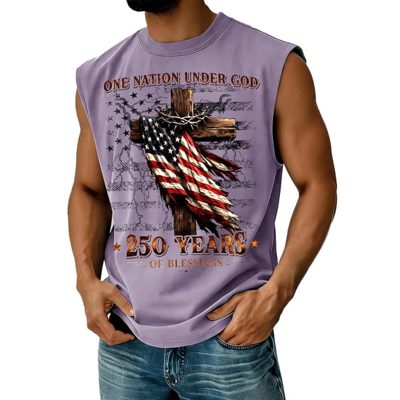 DORKASM 250 Years Birthday Tank Tops for Men Sleeveless Usa Flag Independence Shirts Crew Neck Usa Star Stripes Vintage Clothes Causal T-Shirts Light Purple S