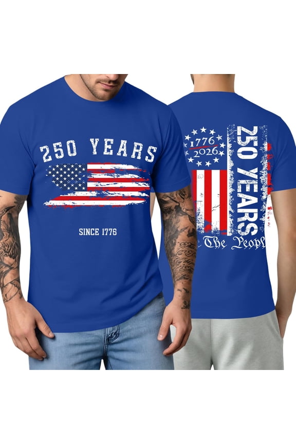 250 Years Of Freedom Shirts for Men Crew Neck American Flag Causal Tops Short Sleeve Usa Star Stripes American Birthday Tshirts Freedom Comfy Clothes Blue XL