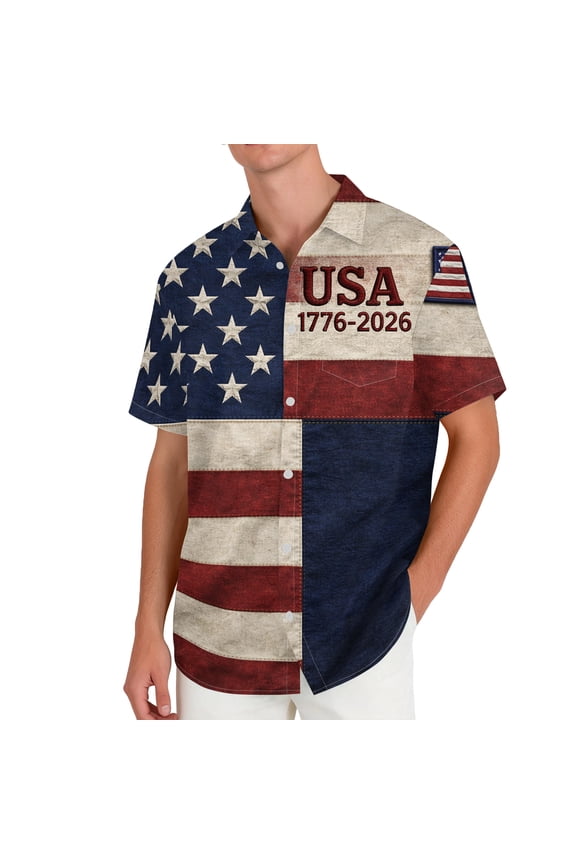 250th Anniversary Usa Shirt for Men Collar Red White Blue Vintage Shirts Short Sleeve Henley Summer T Shirts Patriotic Button Up Usa Star Stripes Tshirts Hot Pink 2XL