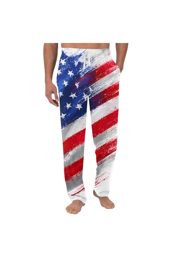 250th Birthday Pants for Men Elastic Waist American Flag Causal Pajama Pants American 250th Anniversary Printed Patriotic Trousers with Pockets White L