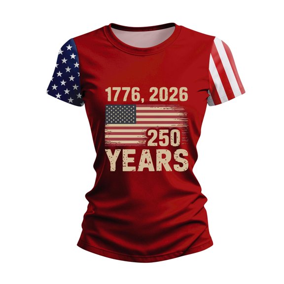 DORKASM 4th Of July Shirts Short Sleeve American Birthday 250th Anniversary National Flag Print Tops Liberty Round Neck American Flag T Shirts Vocation Patriotic Tshirts Red XL