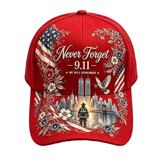 DORKASM 9/11 25th Anniversary Hat 911 Memorial Flag Floral Baseball Red One Size