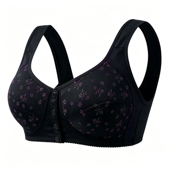 DORKASM Bras for Older Women Front Closure No Underwire Plus Size Push Up Bra Comfy Supportive Everyday Bras for Senior Black 38