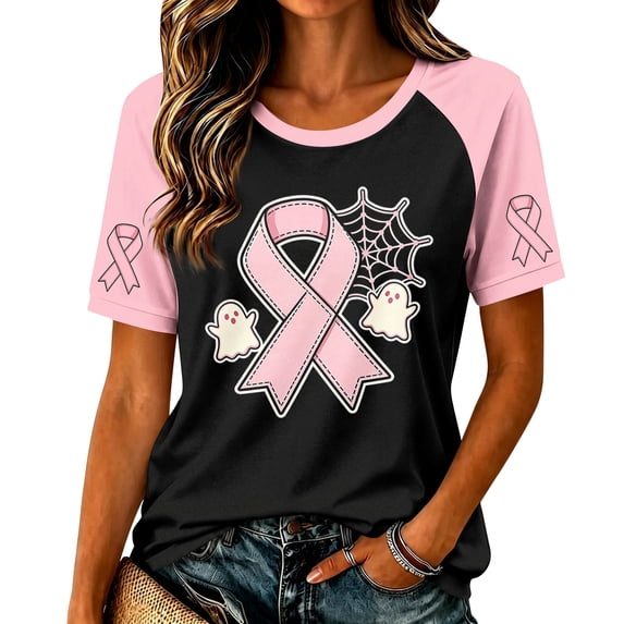 DORKASM Breast Cancer Shirts for Women Crew Neck Breast Cancer Awareness Tops Short Sleeve Cancer Survivor Lounge Hope Love Wings Tee Gifts Casual Shirt Black M