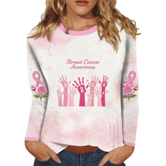 DORKASM Breast Cancer Shirts for Women Long Sleeve Cancer Survivor Shirts Crew Neck Gifts Lounge Pink Ribbon Shirt Hope Love Wings Comfy Tee Hot Pink 2XL
