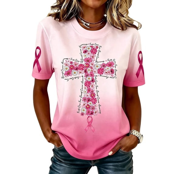 DORKASM Breast Cancer Shirts for Women Short Sleeve Gifts Shirts Crew Neck Pink Ribbon Comfy Breast Cancer Awareness Tee Cancer Survivor Trendy Tshirt Light pink M