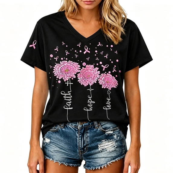 DORKASM Breast Cancer Shirts for Women V Neck Breast Cancer Awareness Tee Short Sleeve Pink Ribbon Comfy Cancer Survivor Tops Gifts Casual Shirts Vermilion S