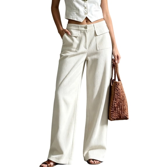 DORKASM Corduroy Pants Women Wide Leg Ribbed Basic Pants High Waist Fall Winter Corduroy Elastic Waisted Trendy 2026 Trousers with Pockets White XL