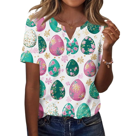 DORKASM Easter Tshirts for Ladies Eggs Button Henley V Neck Plus Size ...