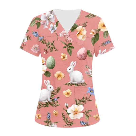 DORKASM Easter Womens Scrubs T Shirt Spring Short Sleeve Eggs Scrub ...