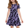 thumbnail image 1 of DORKASM Girls Black Floral Print Dress: Beige Summer Sundress with Pockets Purple 120, 1 of 5