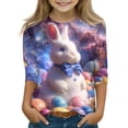 thumbnail image 1 of DORKASM Girls Casual Easter 3/4 Sleeve Top: Adorable Bunny Egg Print Round Neck Daily Casual Wear Multicolor 150, 1 of 5