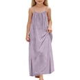 thumbnail image 1 of DORKASM Girls' Casual Spaghetti Strap Backless Linen Maxi Dress with Side Slit: Daily Dress Light Purple 100, 1 of 6