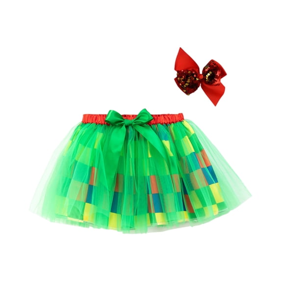 DORKASM Girls Polka Dot Skirt Set: Red/Orange Tulle Skirt with Hair Fluorescent Green M