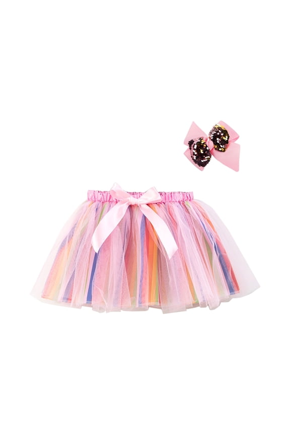 Girls Polka Dot Skirt Set: Red/Orange Tulle Skirt with Hair Pink L