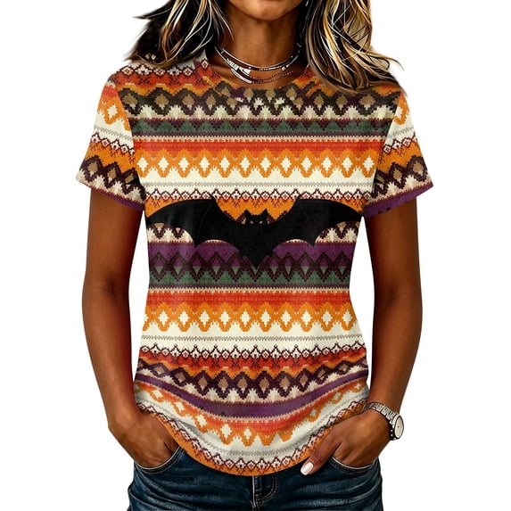 DORKASM Halloween Costumes for Women Round Neck Pumpkin Fashion Pullover Short Sleeve Spooky Skeleton Vacation Tshirt Ghost Graphic Fall Winter Lounge Tops Orange 3XL