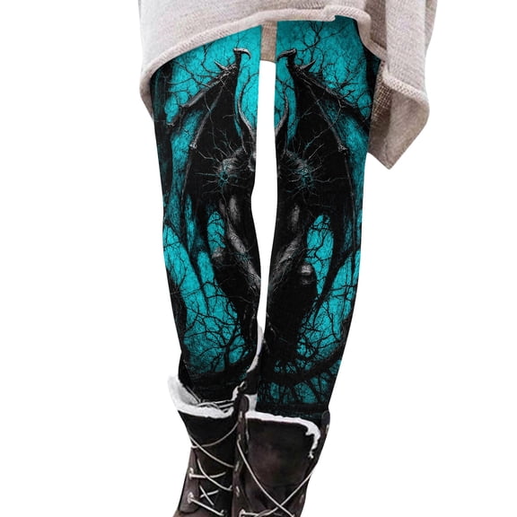 DORKASM Halloween Leggings Womens High Waist Slim Fit Spider Yoga Pants Ghost Graphic Bat Leggings Skull Fashion Fall Trousers Cyan S