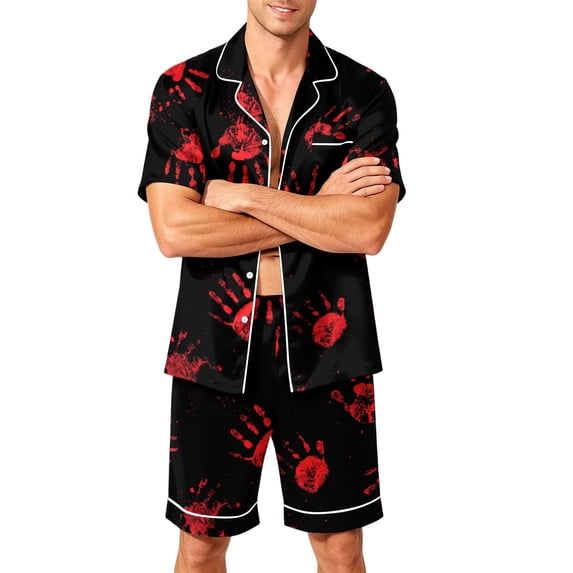 DORKASM Halloween Matching Pajamas for Men Pj Sets Bat Pumpkin Print Button Down Sleepwear Red 4XL