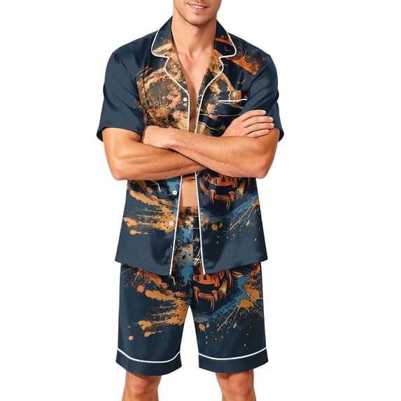 DORKASM Halloween Matching Pajamas for Men Pj Sets Bat Pumpkin Print Button Down Sleepwear Yellow M