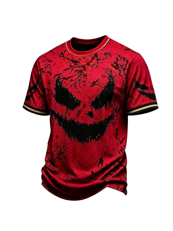 Halloween Shirts for Men Short Sleeve Loose Fit Bat Tshirt Crew Neck Skeleton Spider Web Fashion T-Shirt Ghost Graphic Comfy Funny Print Blouses Red M