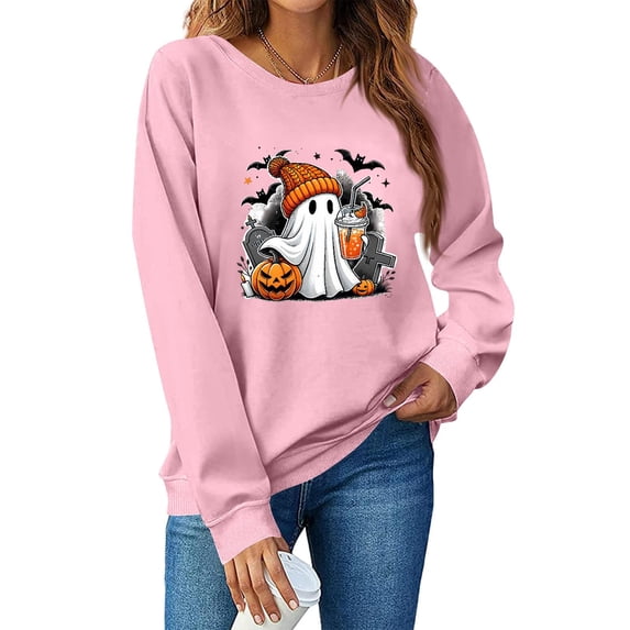 DORKASM Halloween Sweatshirt for Women Crew Neck Trendy Plus Size Skeleton Sweatshirt Long Sleeve Funny Cute Comfy Fall Spooky Tops 2026 Funny Print Hoodies Pink 2XL