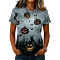 thumbnail image 1 of DORKASM Halloween Women's Shirts Round Neck Skeleton Trendy Tops Short Sleeve Funny Print Spooky Vacation T Shirt Ghost Graphic Fall Winter Fashion Blouse Dark Gray S, 1 of 7