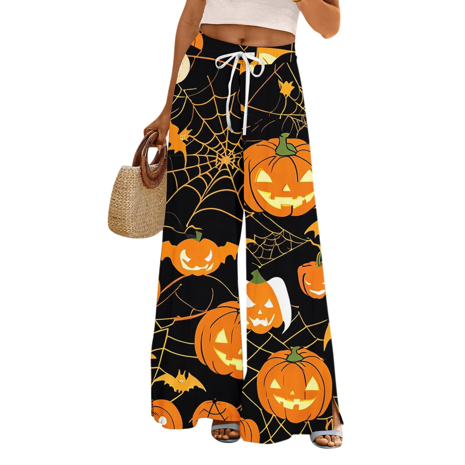 DORKASM Halloween Womens Pajama Pants Spooky Wide Straight Leg Fall Pj ...