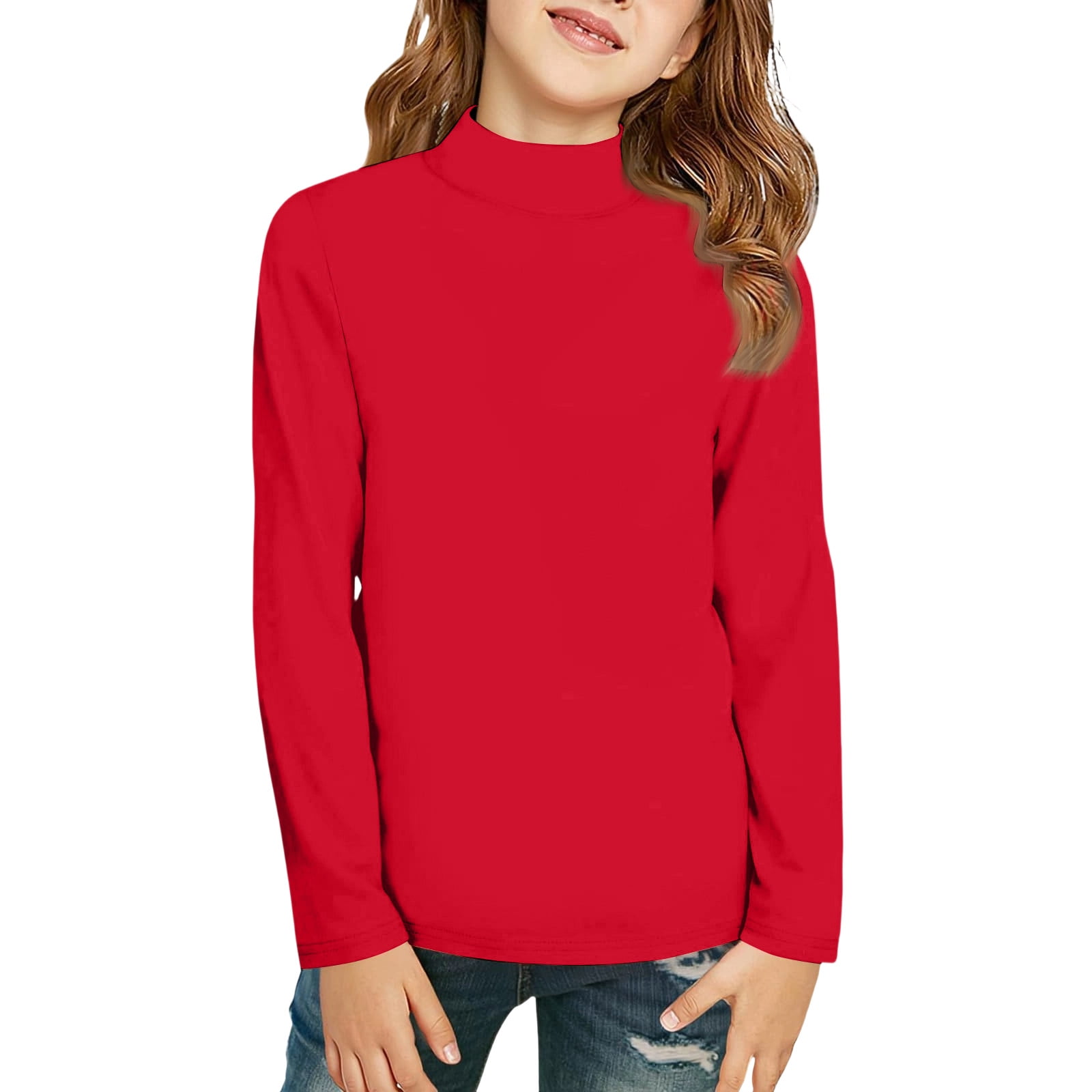 DORKASM Kids Turtleneck Long Sleeve Solid Tee: Casual Crew Neck Base ...