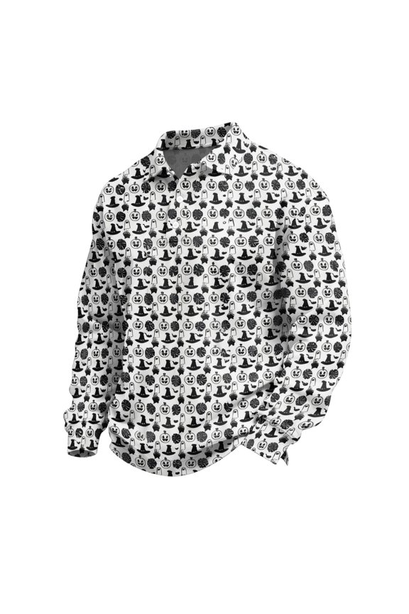 Men Halloween Shirts Long Sleeve Skeleton Basic Blouse V Neck Button Down Funny Print Pumpkin Fall Winter Tops Spooky 2026 Lounge Shirt Gold 2XL
