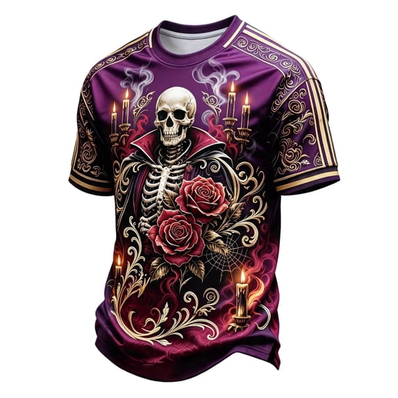 DORKASM Men Halloween T Shirt Crew Neck Short Sleeve Spider Skull Trendy T Shirt 2026 Ghost Graphic Ghost Floral Clothes Spooky Pumpkin Funny Tops Dark Purple 2XL