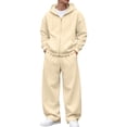 thumbnail image 1 of DORKASM Men's Full Zip Hooded Sweatshirt and Casual Athletic Jogger Tracksuit Set Beige XL, 1 of 5