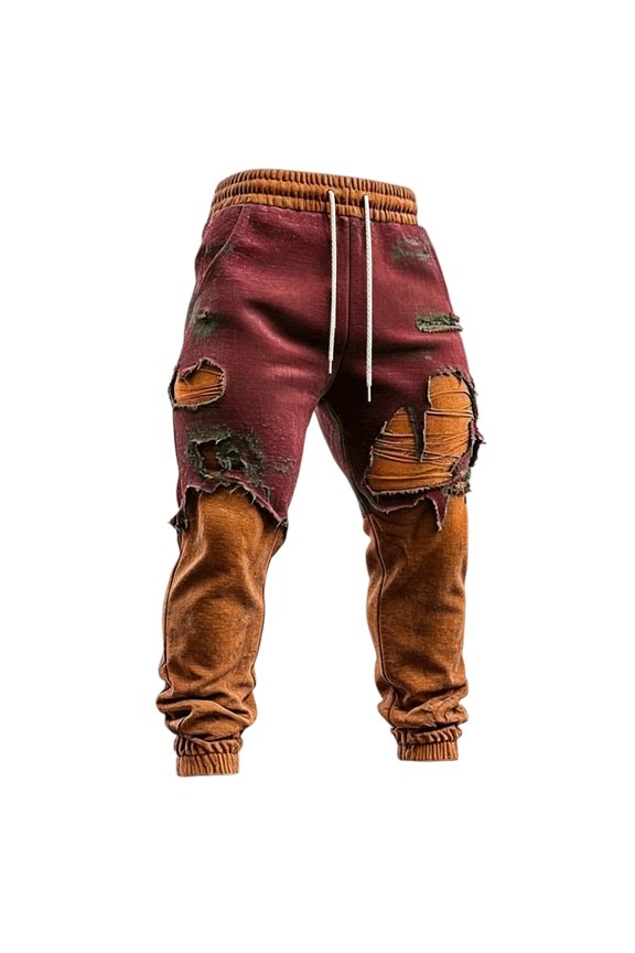 Men's Halloween Pants Straight Leg Faux Ripped Color Block Jogger pumpkin Sweatpants skeleton Funny Print Pants Ghost Trousers Elastic Cuff Casual Trousers Ginger M