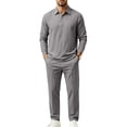 thumbnail image 1 of DORKASM Men's Linen 2 Piece Set Long Sleeve Shirt Pants Outfit Dark Gray XL, 1 of 6