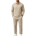 thumbnail image 1 of DORKASM Men's Linen 2 Piece Set Long Sleeve Shirt Pants Outfit Khaki M, 1 of 6