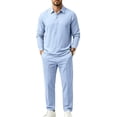 thumbnail image 1 of DORKASM Men's Linen 2 Piece Set Long Sleeve Shirt Pants Outfit Light Blue M, 1 of 6