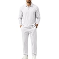 thumbnail image 1 of DORKASM Men's Linen 2 Piece Set Long Sleeve Shirt Pants Outfit White L, 1 of 6