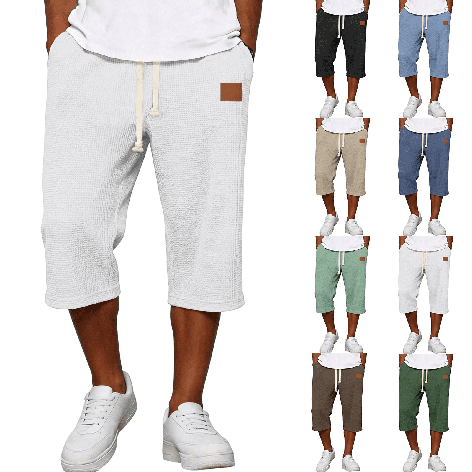 DORKASM Men's Waffle Shorts Solid Comfy Short Casual Drawstring Shorts ...