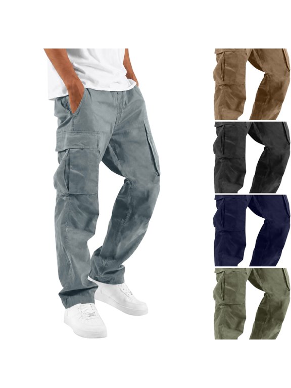 Mens Cargo Pants Wide Leg Lightweight Casual Trousers Elastic Waist Pull on Soft Pants with Pockets Gray XL