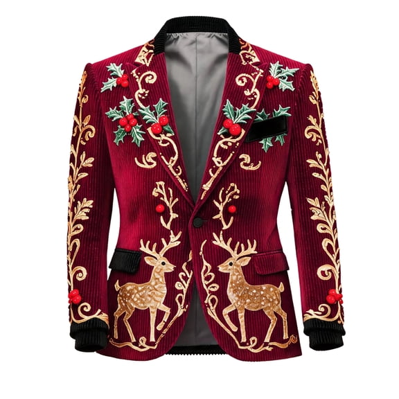 DORKASM Mens Christmas Blazer Lapel Gingerbread Man Print Coats Long Sleeve Classic Holiday Pattern Jacket Fall Winter Trendy Holiday Gift Jackets Red 3XL