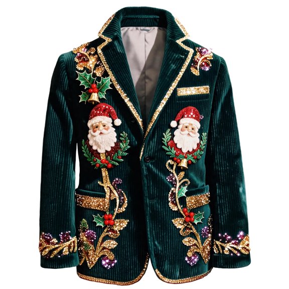 DORKASM Mens Christmas Blazer Lapel Holiday Gift Coats Long Sleeve Holly Leaf Print Jacket Fall Winter Comfy Ornament Print Jackets Green S