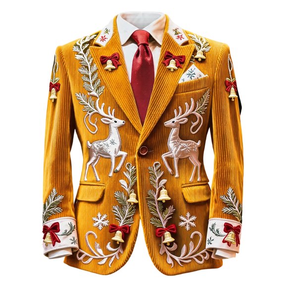 DORKASM Mens Christmas Blazer Long Sleeve Christmas Tree Print Jacket Lapel Ornament Print Jackets Fall Winter Trendy Seasonal Loungewear Coats Yellow S