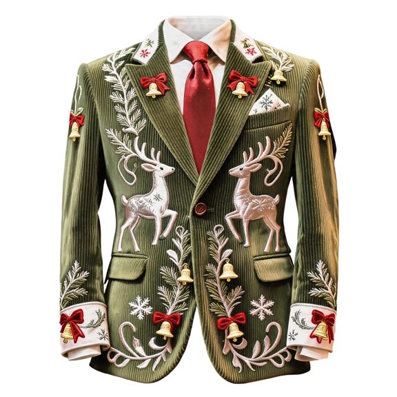 DORKASM Mens Christmas Blazer Long Sleeve Festive Holiday Print Jacket Lapel Gingerbread Man Print Jackets Fall Winter Casual Pine Cone Print Coats Army Green 2XL